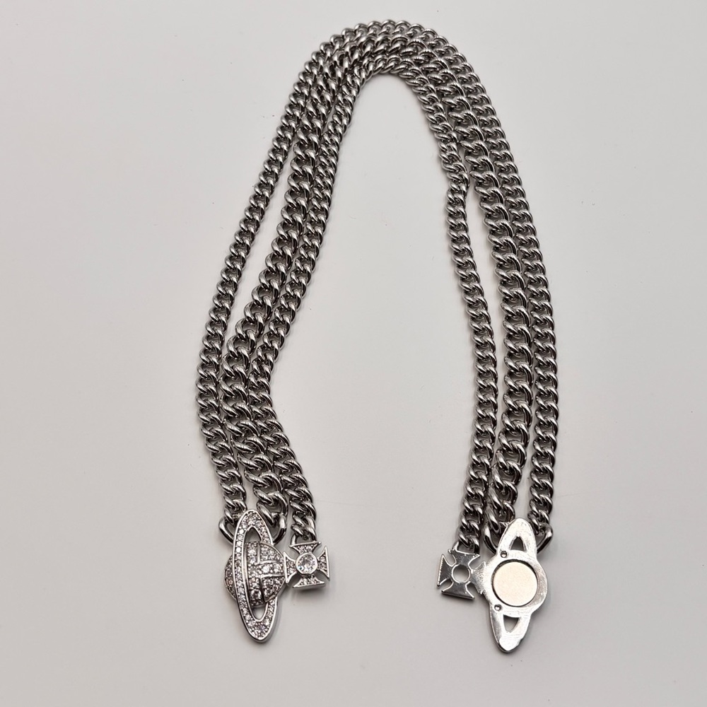 Vivienne Westwood Graziela Orb Multi Chain Choker Necklace Silver Tone Crystal - Picture 5 of 9